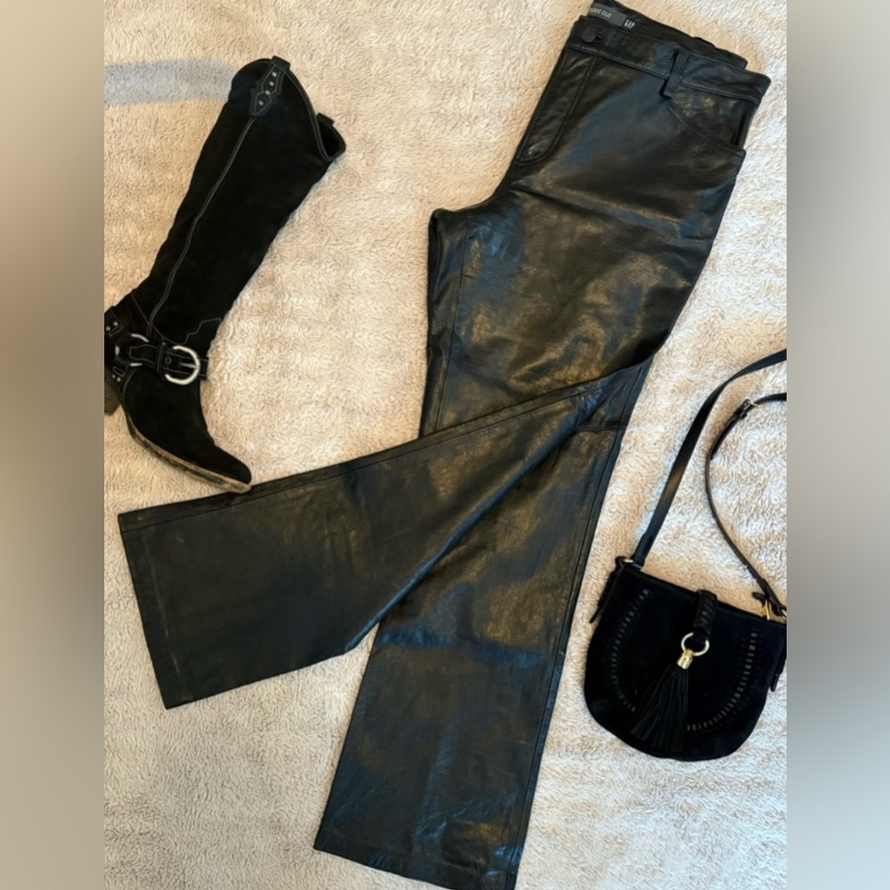 🔥GAP NWOT 💯 Genuine Leather Black Boot Cut Pants